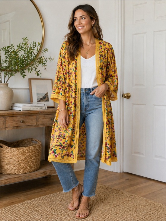 Belle Du Jour Other - Belle Du Jour Yellow Floral Kimono